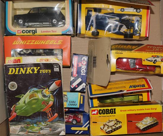 Various Dinky and Corgi models, boxed and booklets, 1970s